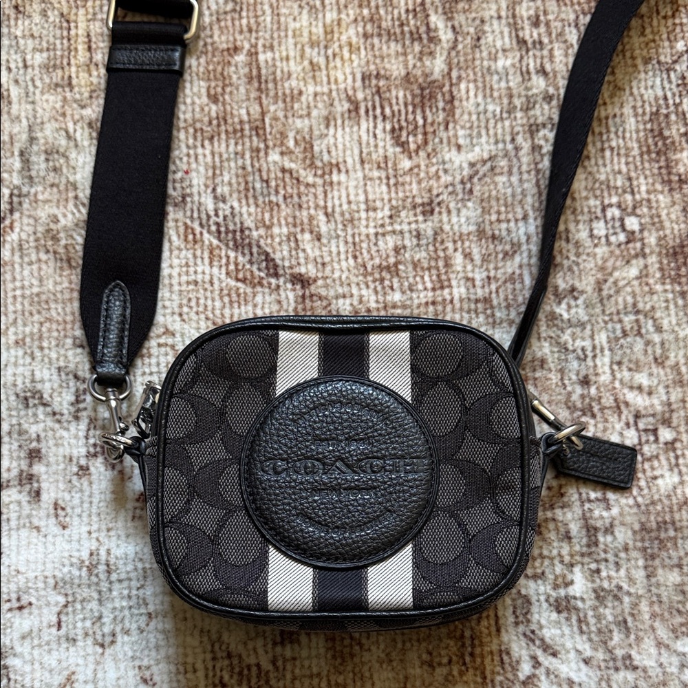 Coach Mini Dempsey Camera Bag Signature Jacquard with Stripe Coach Patch